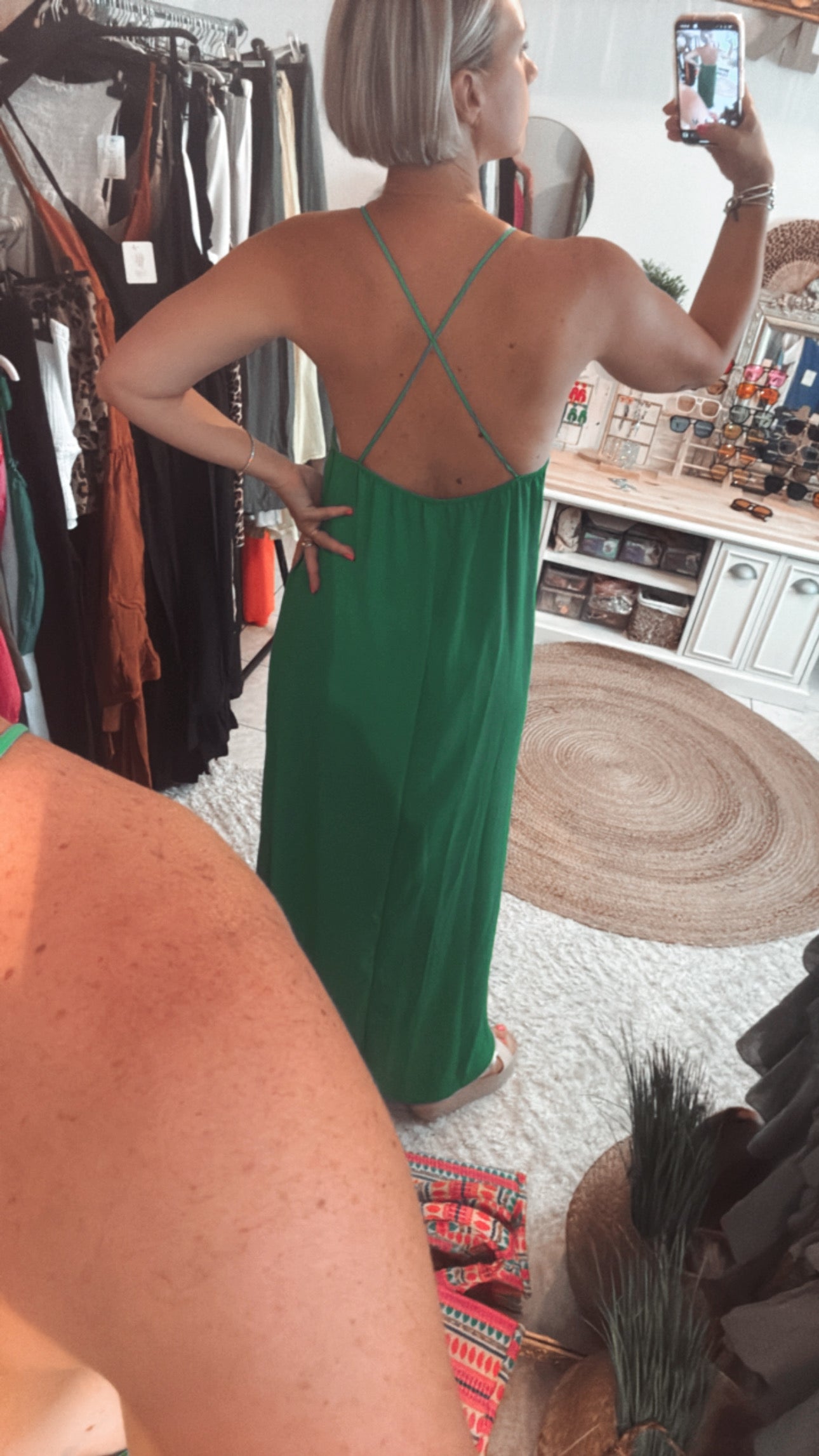 Robe longue fluide dos croisé - vert
