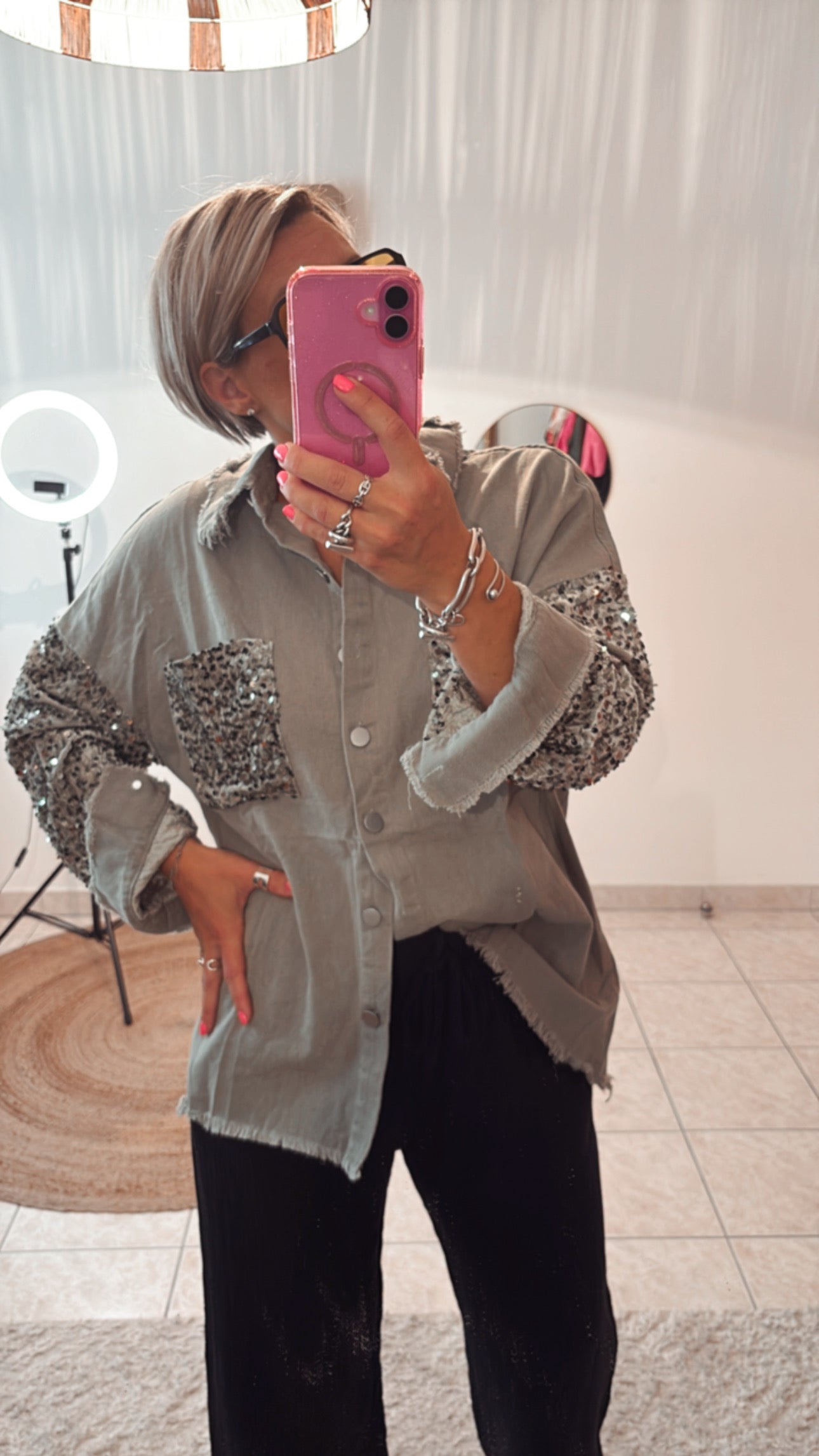 Veste/ chemise sequin kaki & Noir