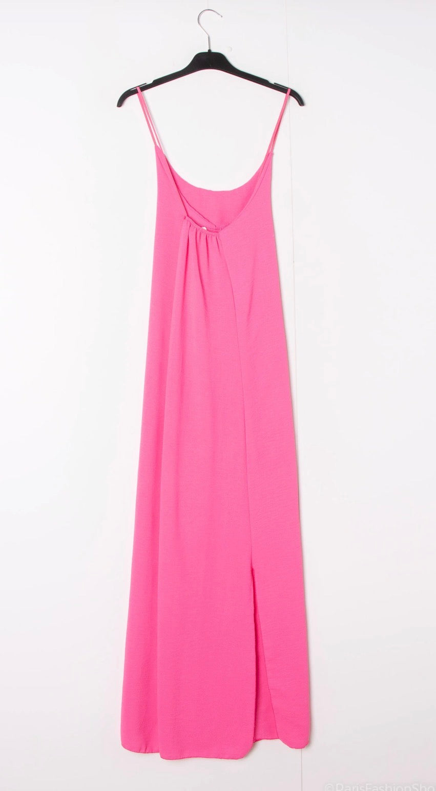 Robe longue fluide dos croisé - rose fluo