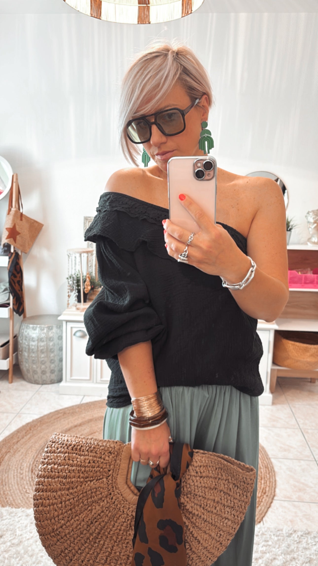 Boucles d’oreilles ROUGE & KAKI
