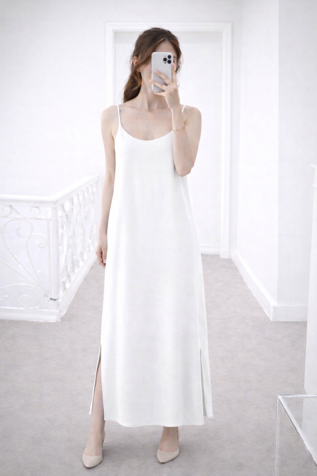Robe longue fluide dos croisé - blanche