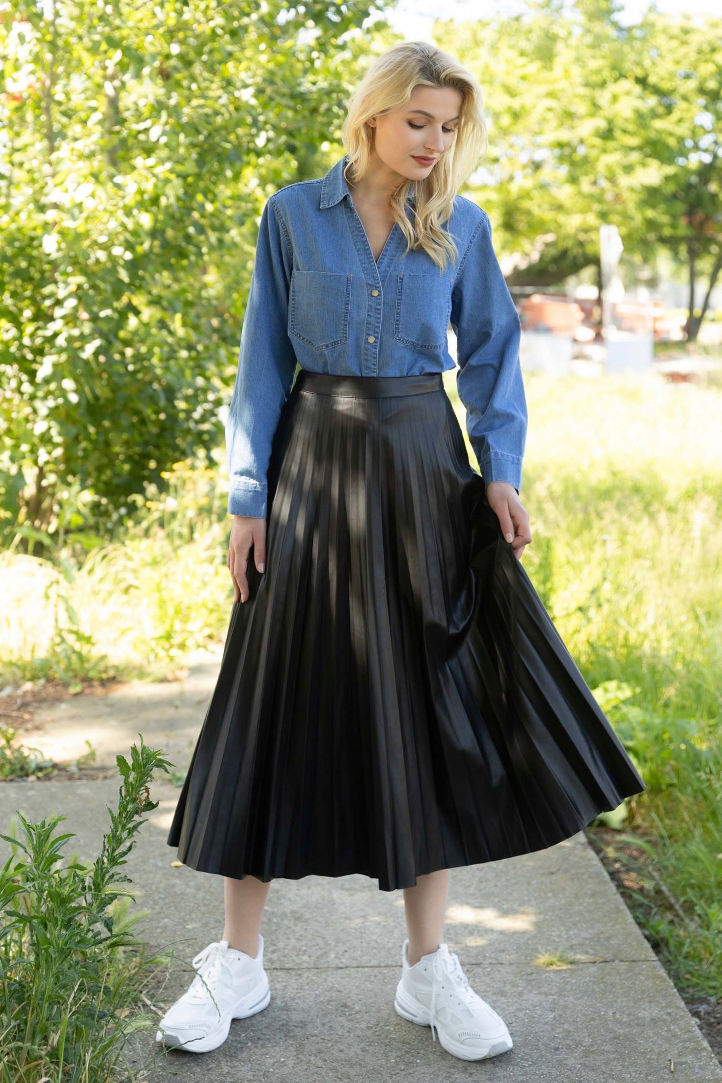 Jupe longue similicuir plissé