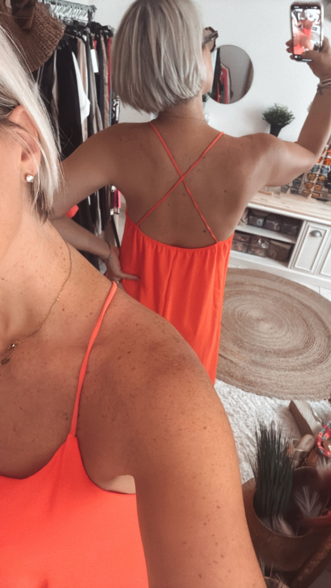 Robe longue fluide dos croisé - Corail
