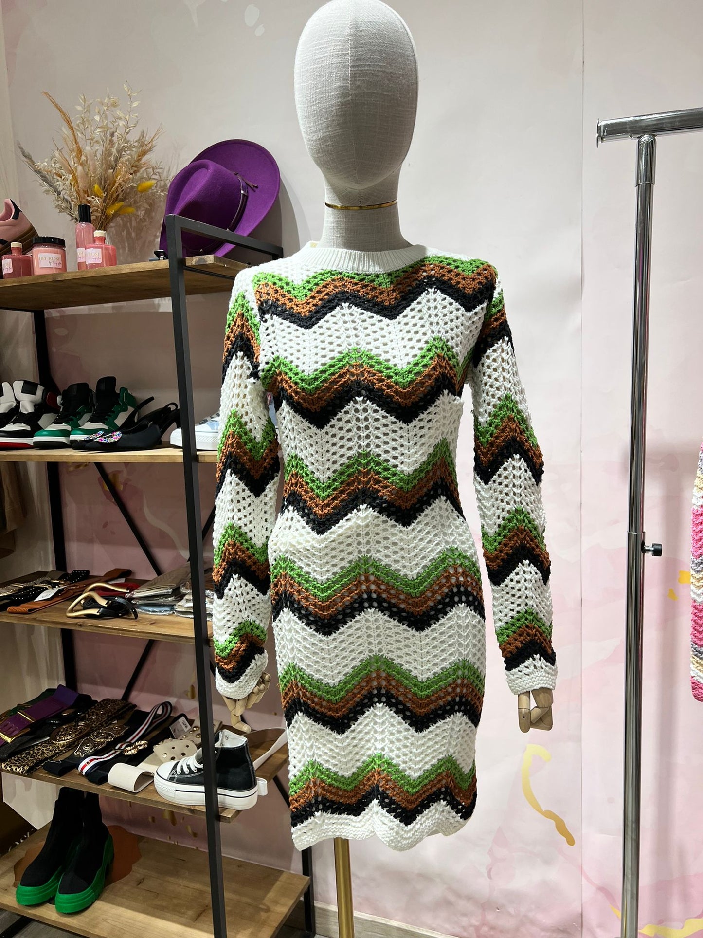Robe Pull Crochet Zigzag Femme