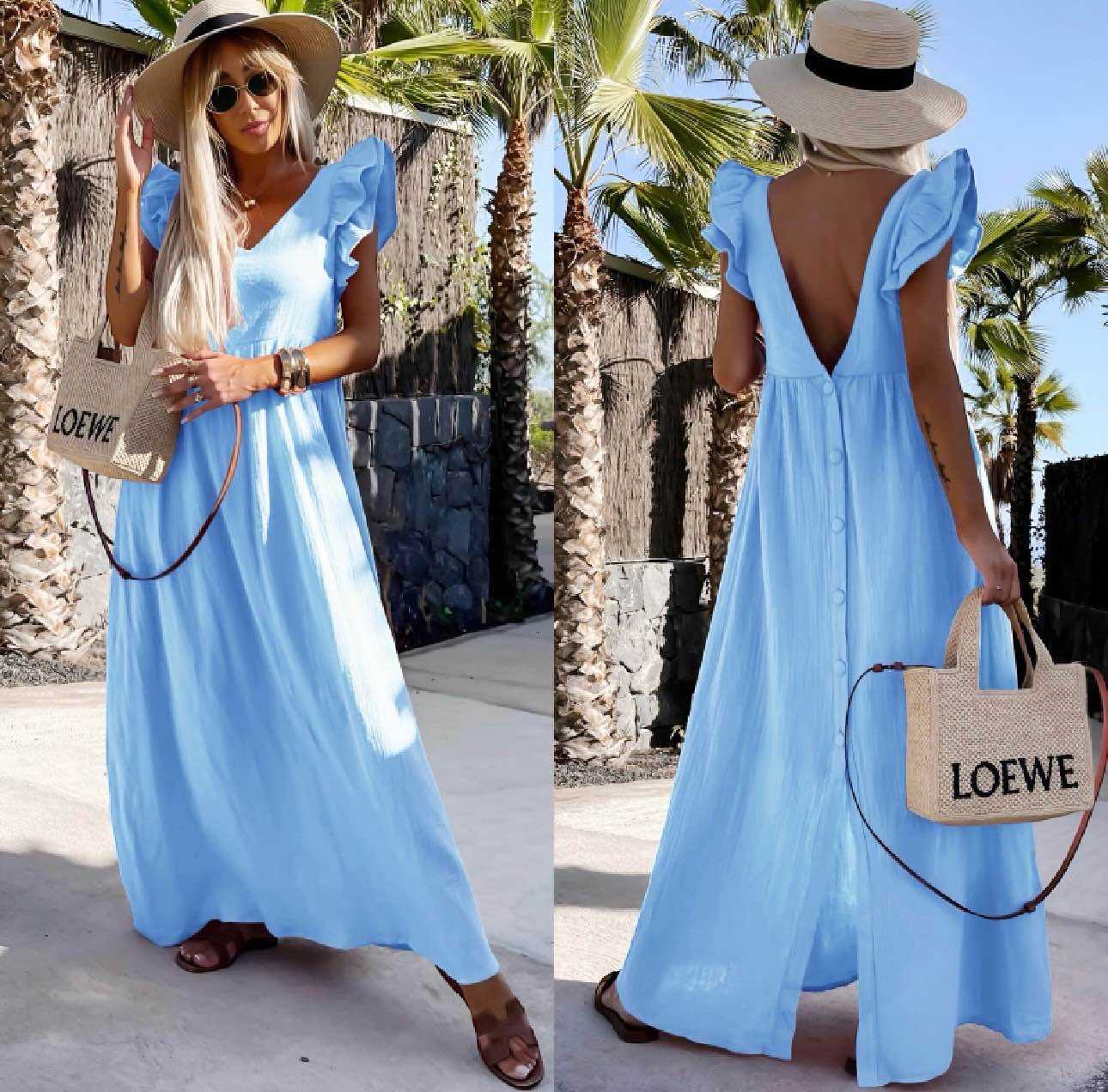 Robe longue femme bohème dos nu fluide été robe maxi chic