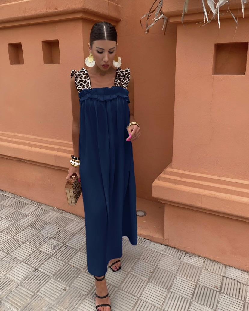 Robe longue femme fluide bretelles léopard robe été chic TU