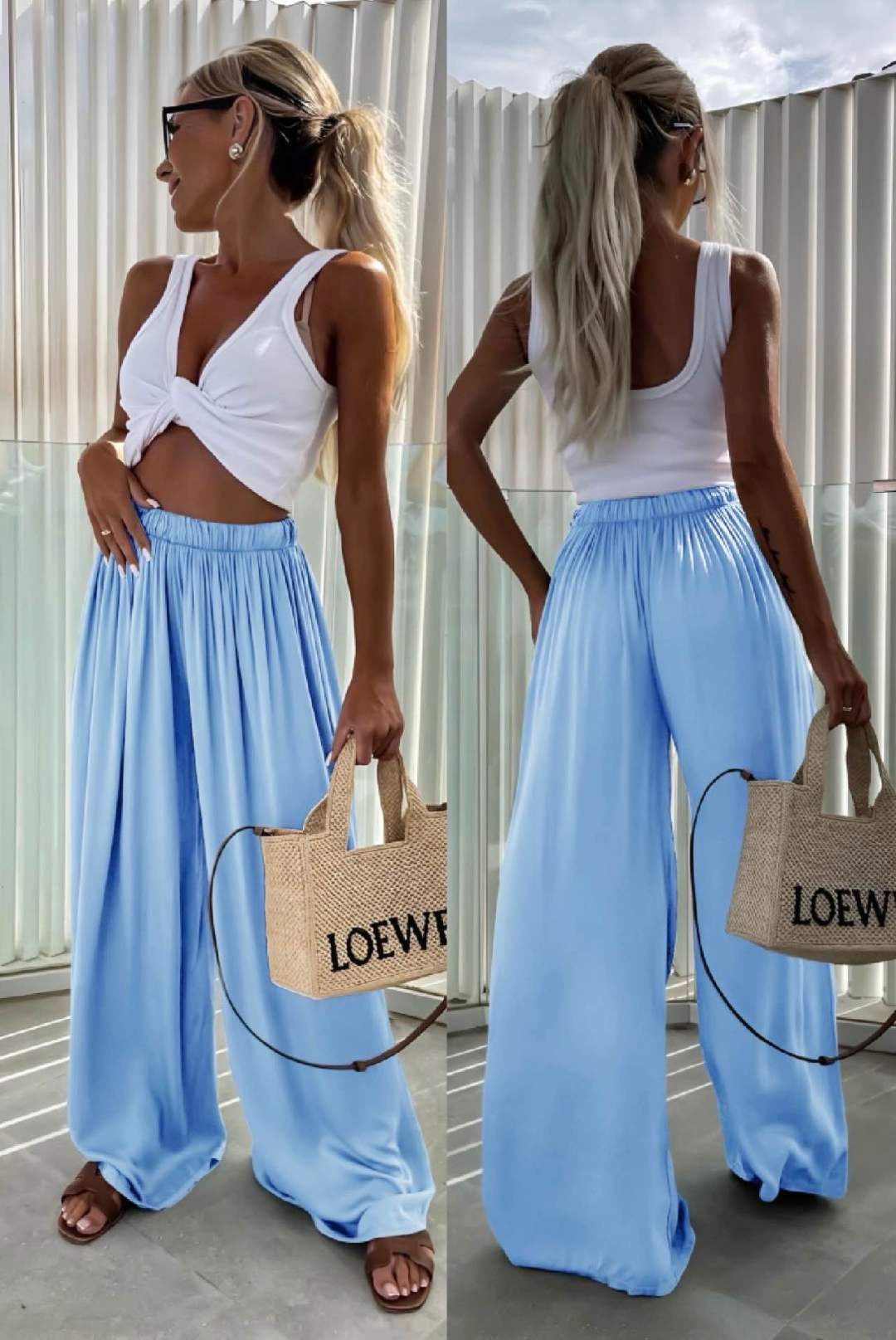 Pantalon Palazzo Fluide Femme Taille Élastique – Coupe Large TU