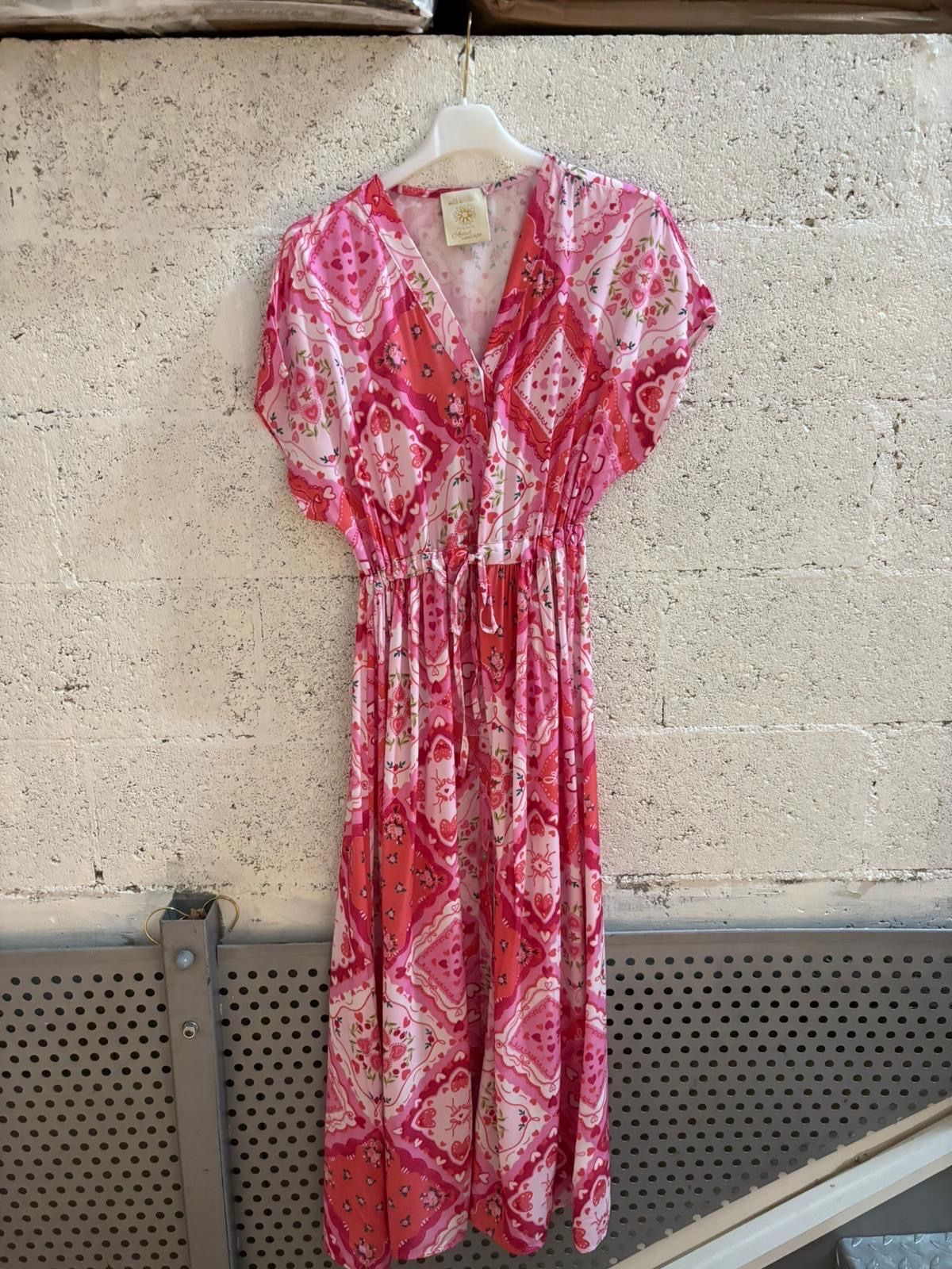 Robe longue bohème rose femme robe été fluide imprimé chic vacances