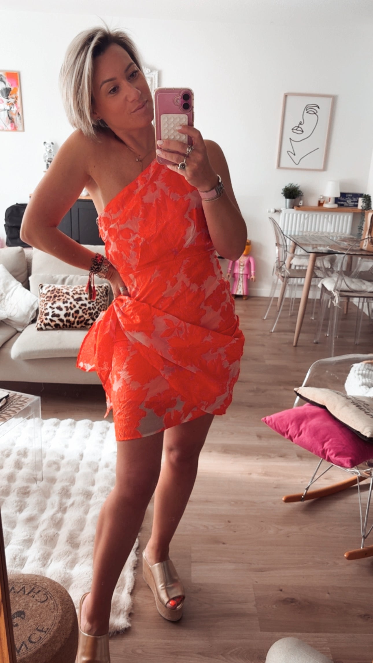Robe Courte Asymétrique Jacquard Femme – Élégance & Cérémonie