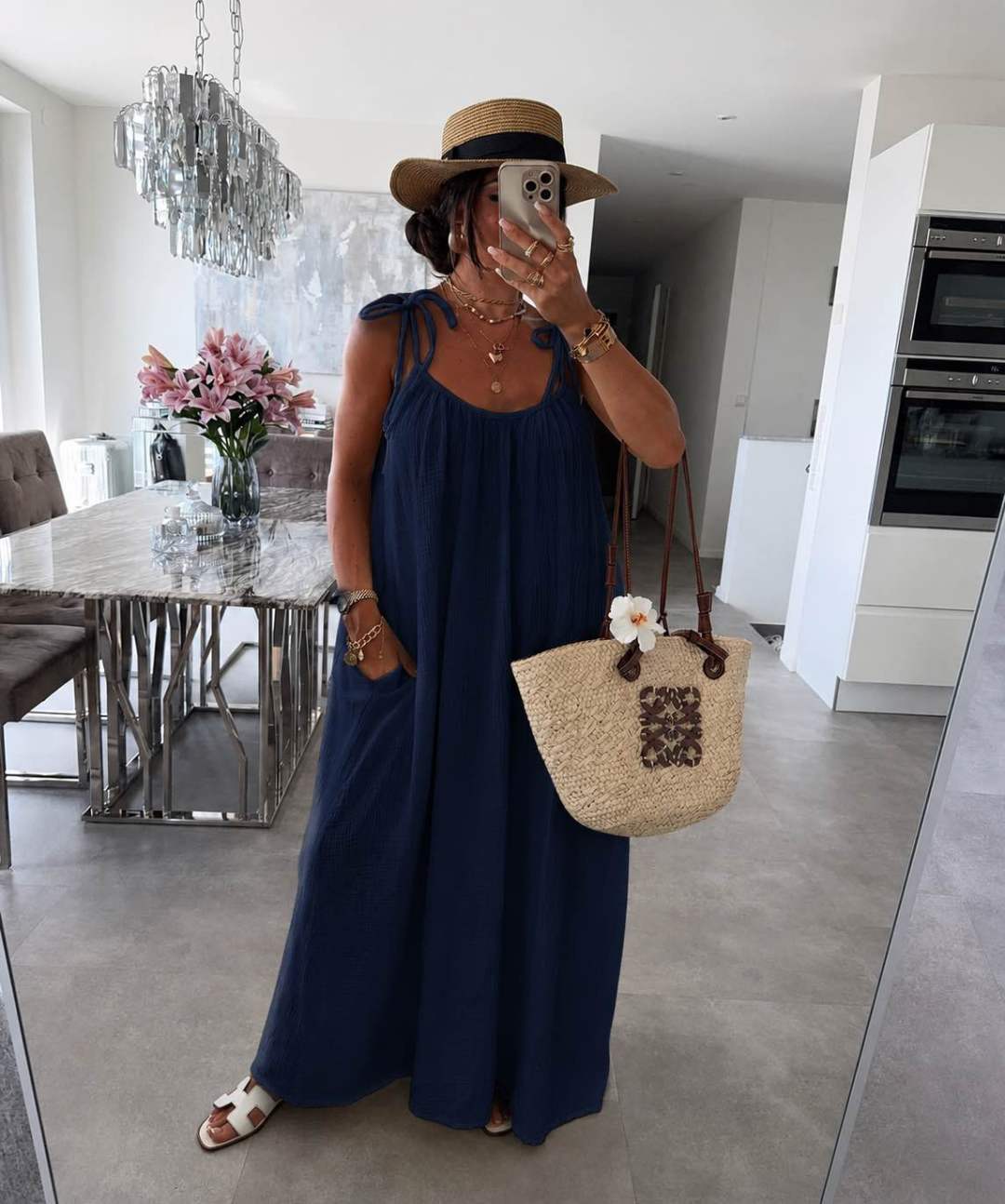 Robe Longue Bohème en Gaze de Coton – Bretelles à Nouer