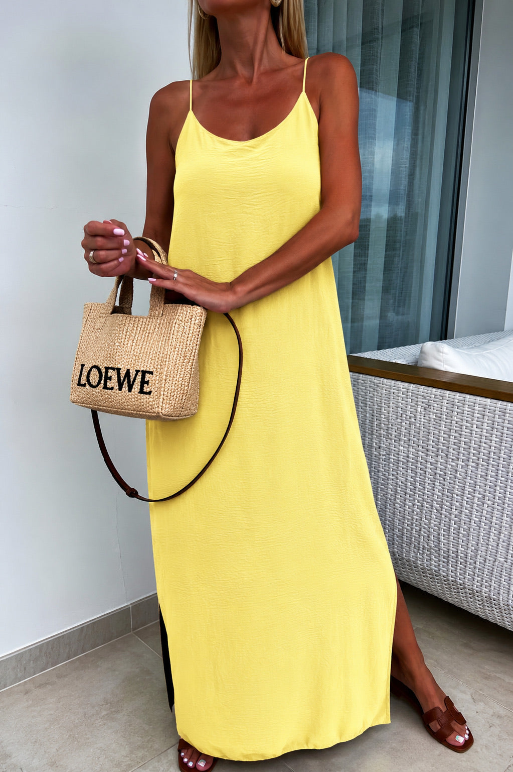 Robe longue fluide dos croisé - jaune