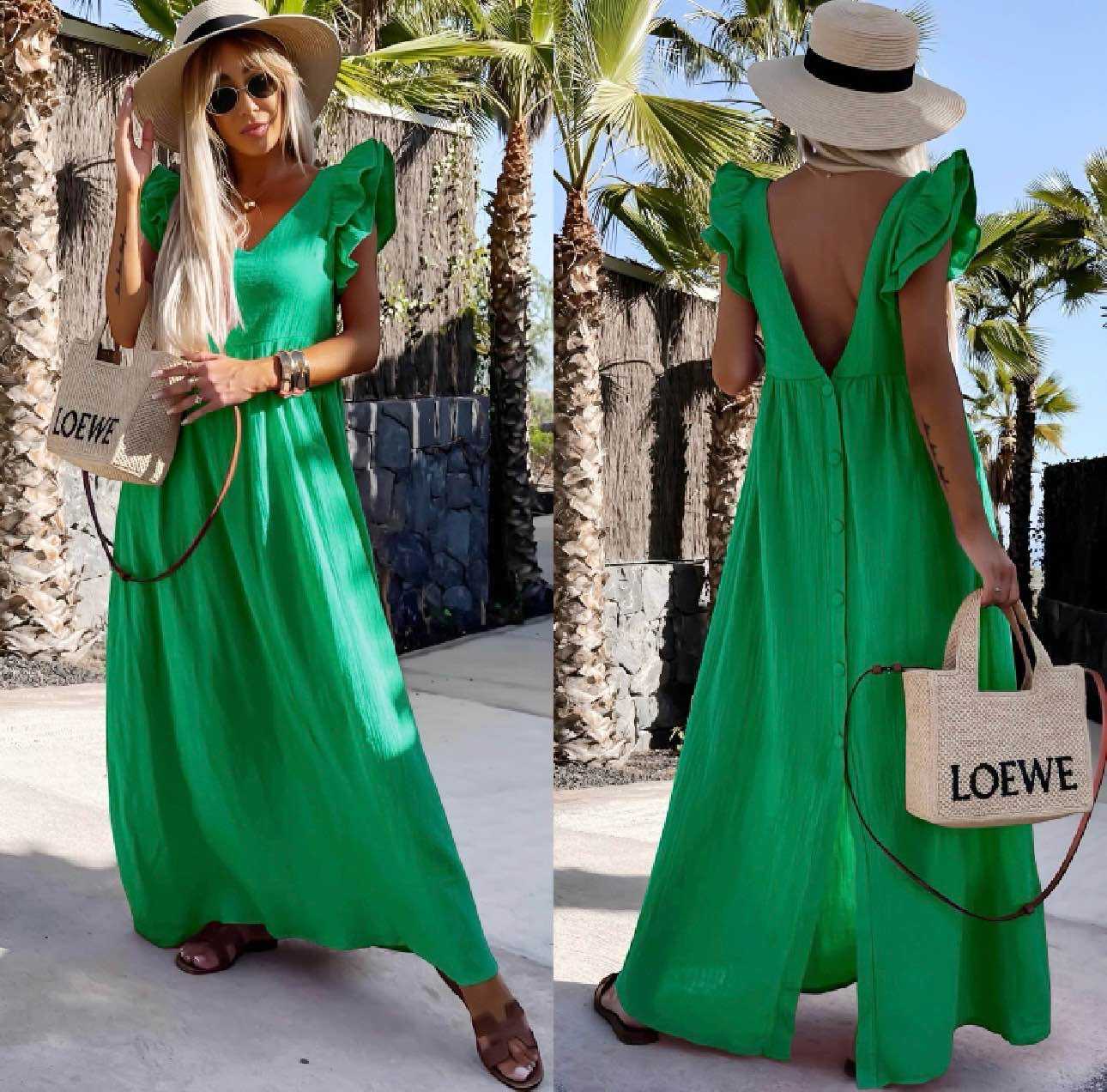 Robe longue femme bohème dos nu fluide été robe maxi chic