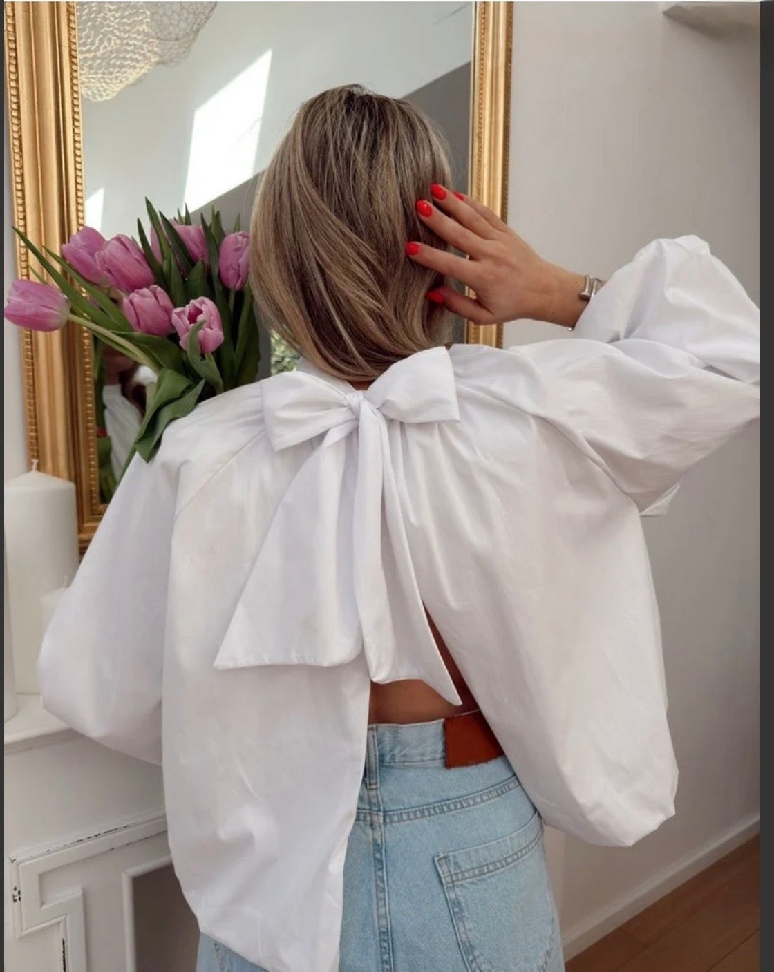 Blouse dos nu noeud bleu marine