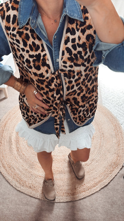 Veste sans manche matelassé leopard