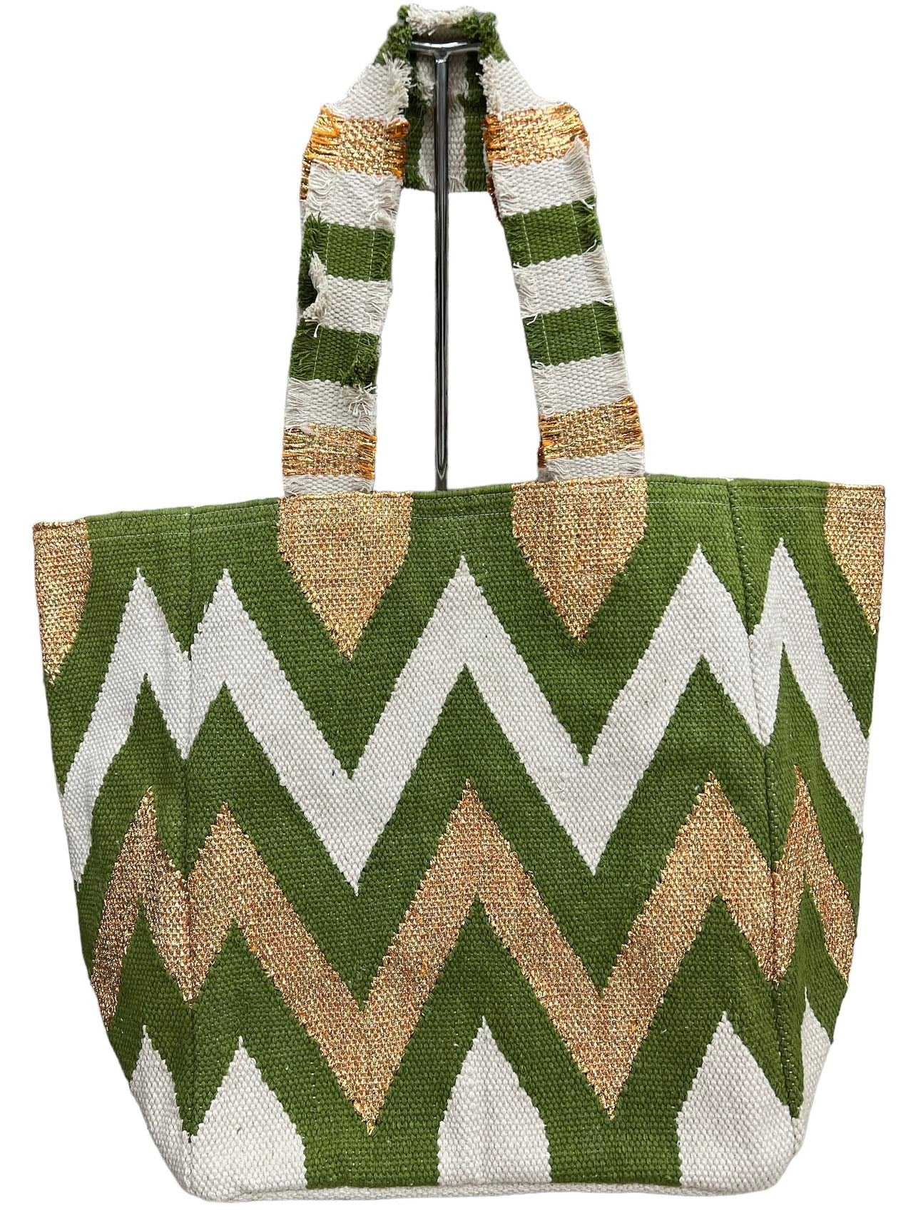 Sac cabas bohème femme sac toile zigzag doré grand sac tendance