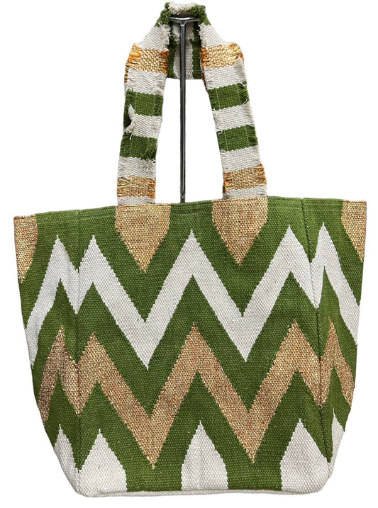 Sac cabas bohème femme sac toile zigzag doré grand sac tendance