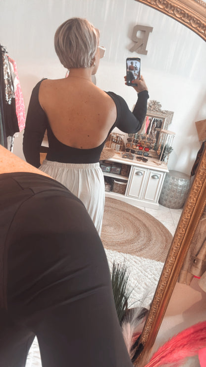 Body Dos nue top manches longues SABRINA - NOIR
