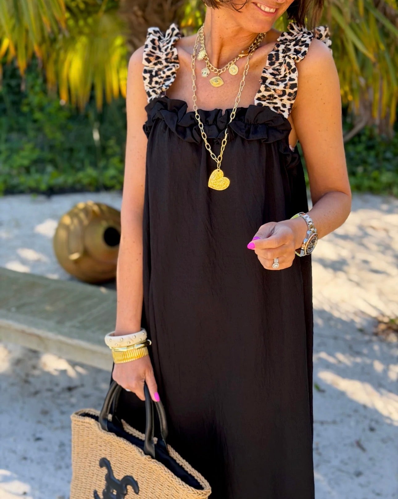 Robe longue femme fluide bretelles léopard robe été chic TU