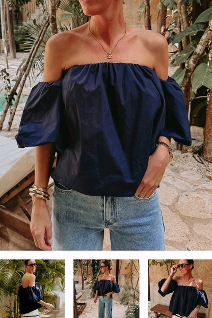 blouse femme épaules dénudées bardot top bohème manche bouffante