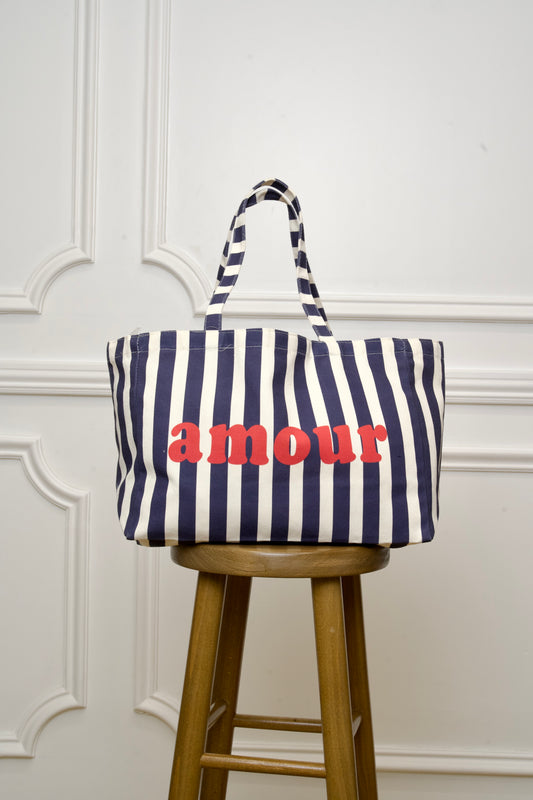 Sac cabas rayé AMOUR marine