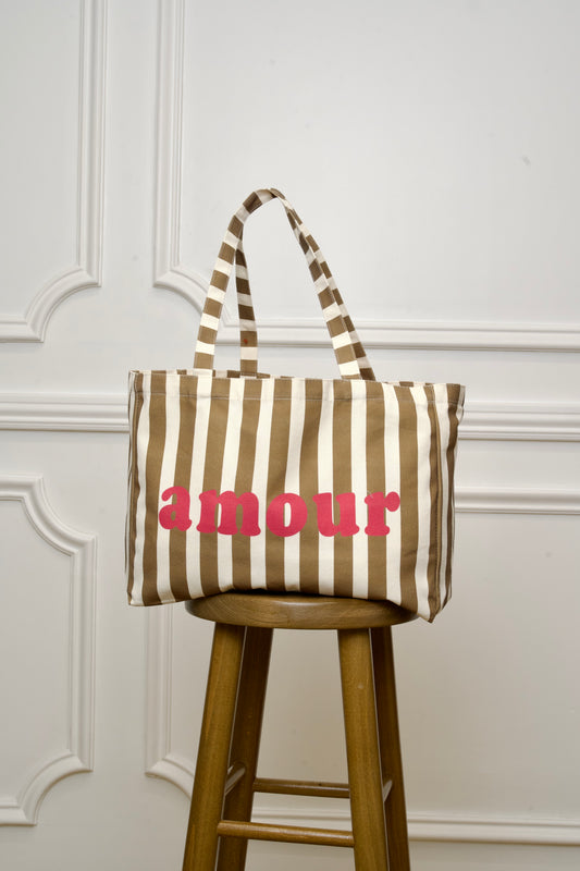 Sac cabas rayé AMOUR vert