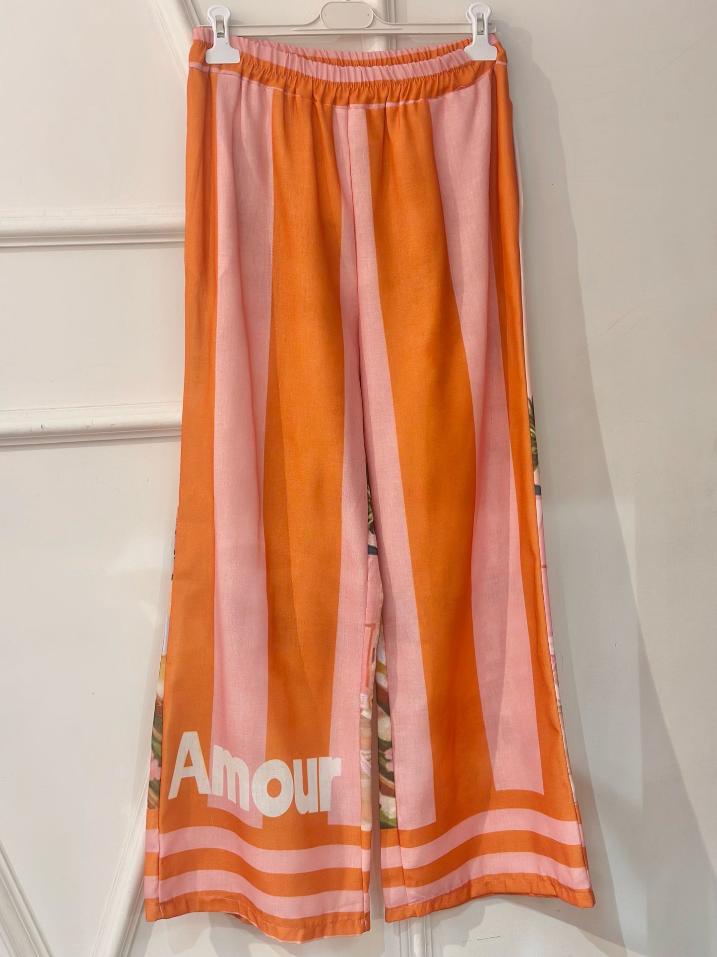 Pantalon palazzo tropical femme pantalon fluide été imprimé palmiers amour