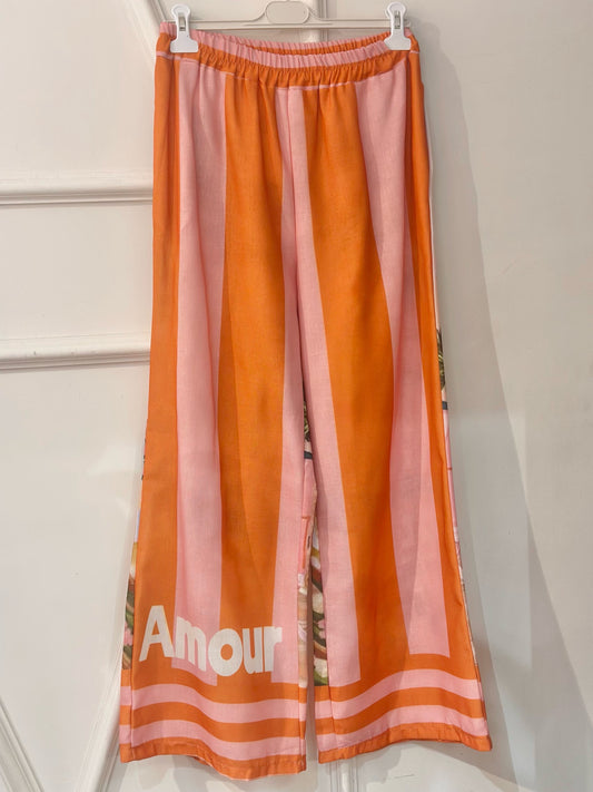 Pantalon palazzo tropical femme pantalon fluide été imprimé palmiers amour
