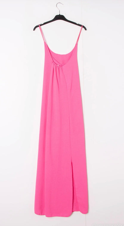 Robe longue fluide dos croisé - rose fluo