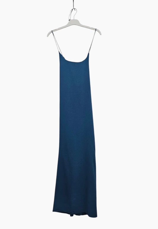 Robe longue fluide dos croisé - bleu canard