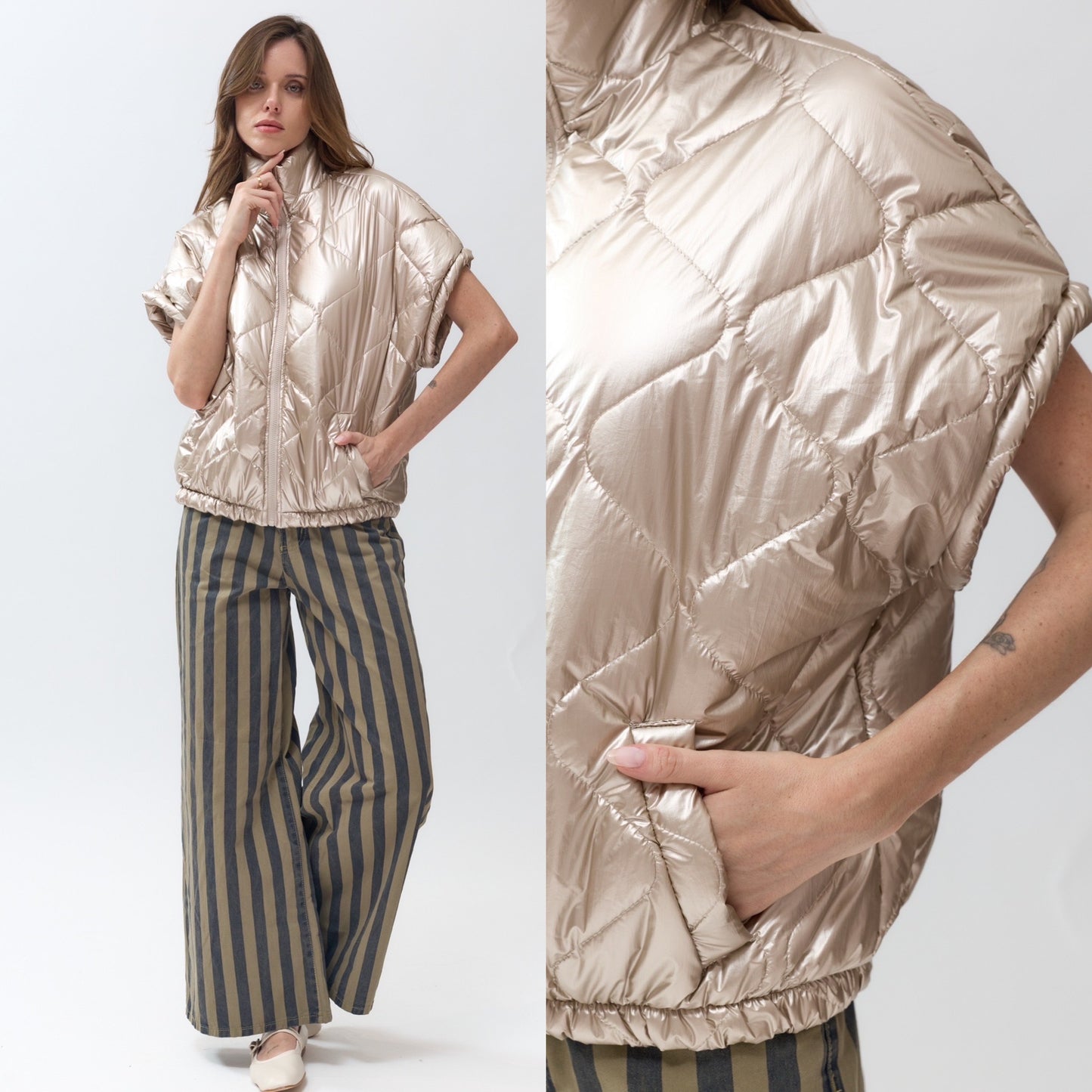 Doudoune sans manches matelassée à col montant Doré