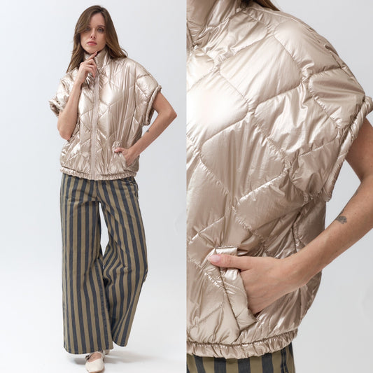 Doudoune sans manches matelassée à col montant Doré