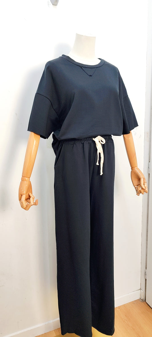 Ensemble femme casual confortable t shirt pantalon large fluide taille elastique look chic