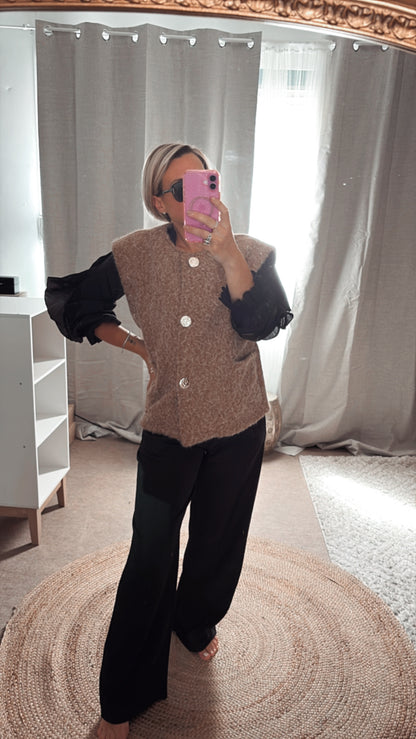 Gilet sans manches Beige, Camel, Noir et Bordeaux