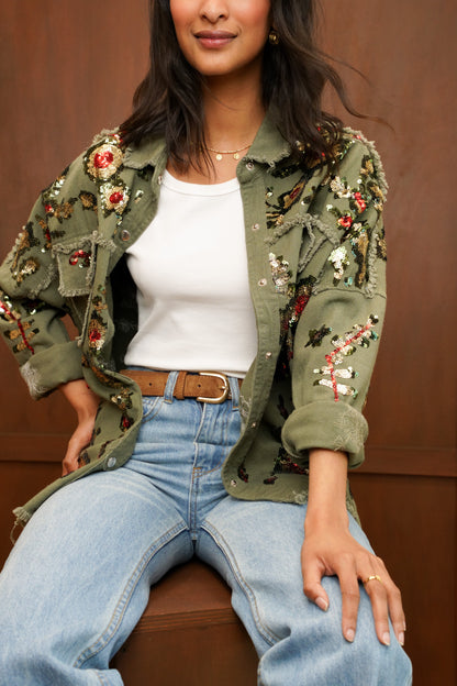 Veste chemise oversize à sequins femme