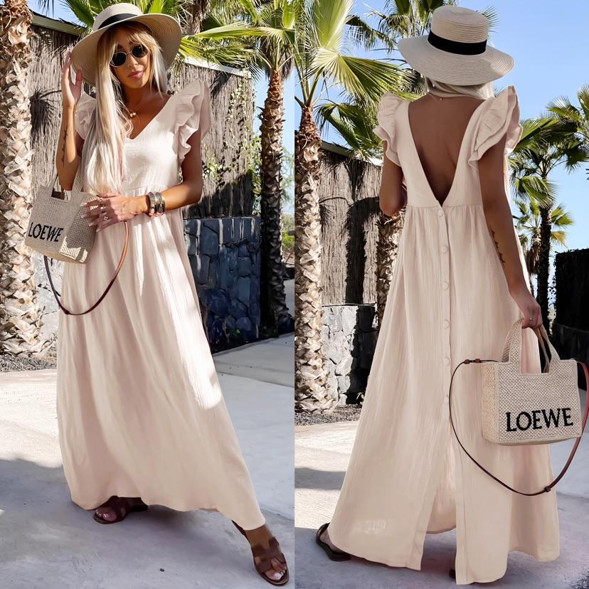 Robe longue femme bohème dos nu fluide été robe maxi chic