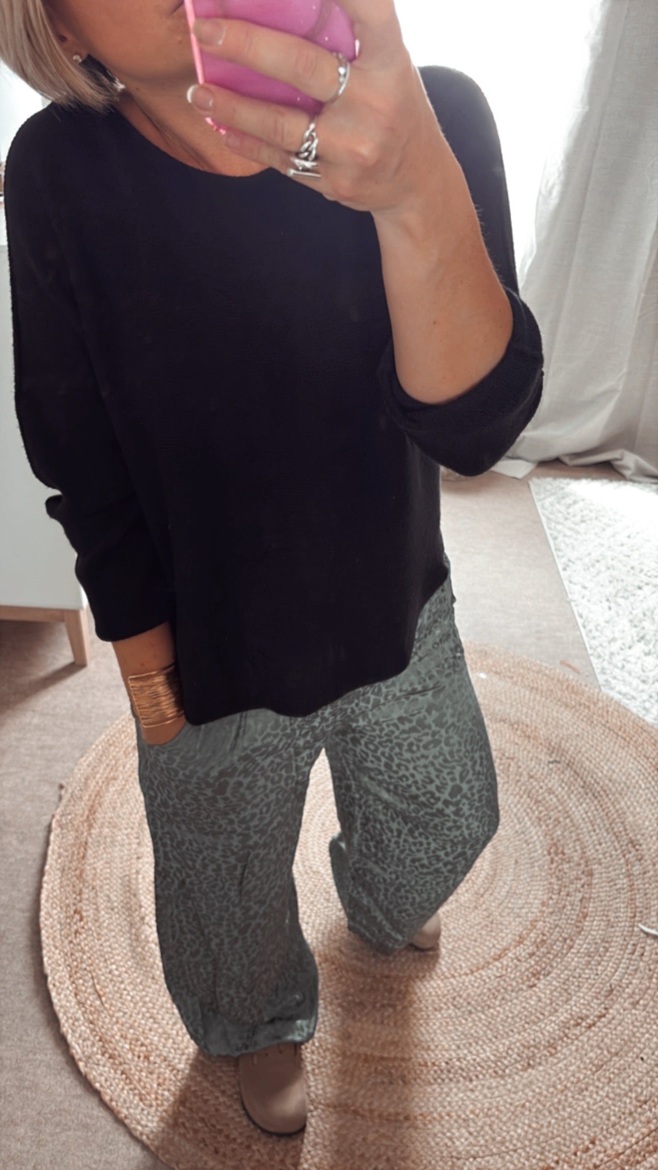 Pull basic col rond ample Noir,Kaki