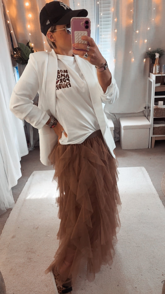 Jupe longue tulle femme marron chocolat – Jupe volumineuse chic tendance