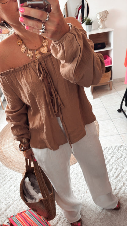 Top épaule dénudée gaze de coton DISPO en PLUSIEURS COULEURS 👇🏼