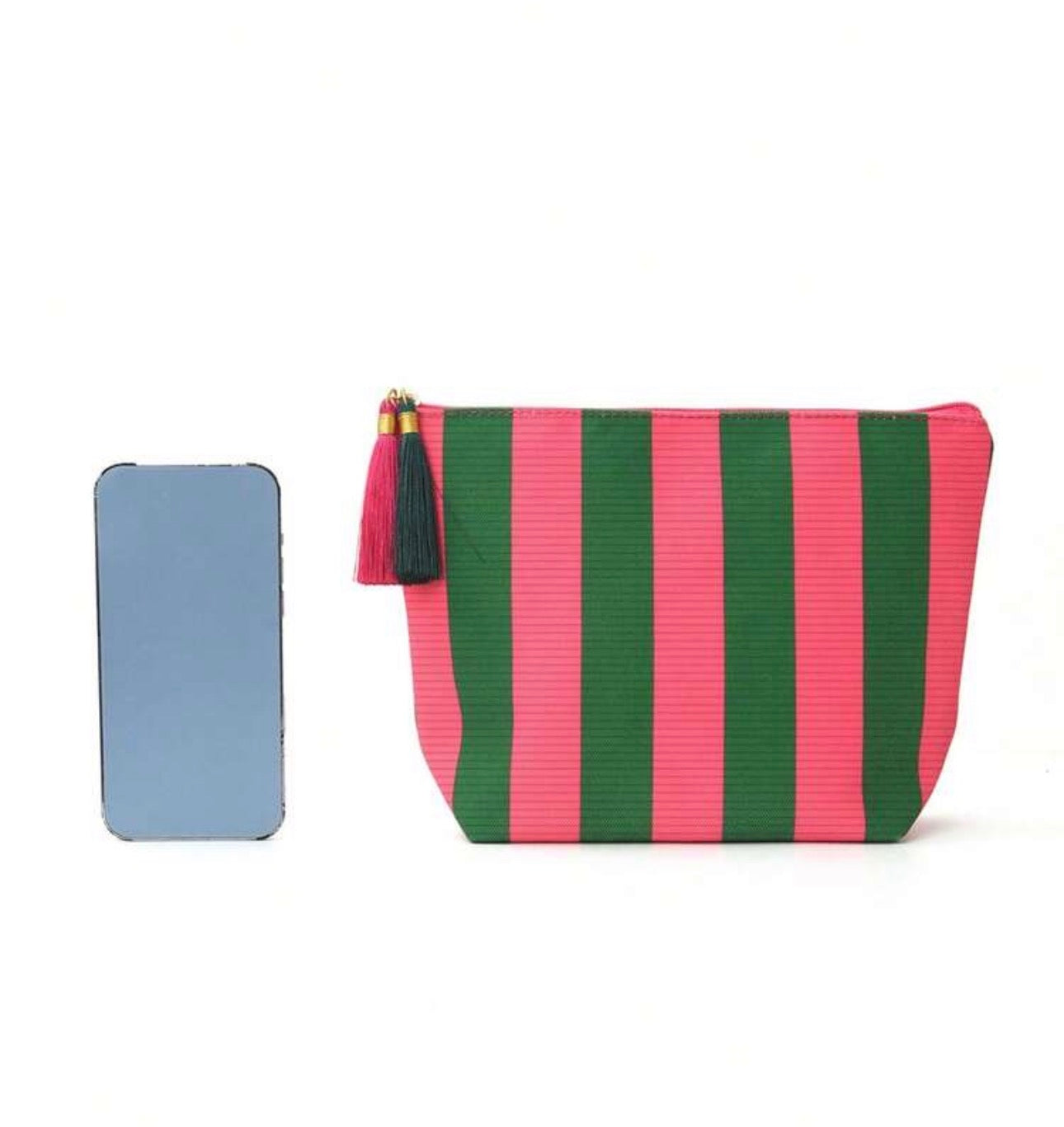 Pochette rayée femme colorée avec pompon