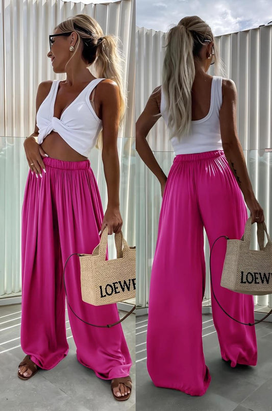 Pantalon Palazzo Fluide Femme Taille Élastique – Coupe Large TU