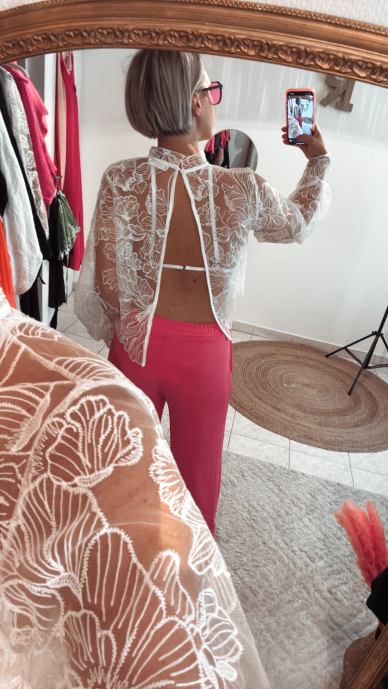 Pantalon vert Gucci et fuchsia