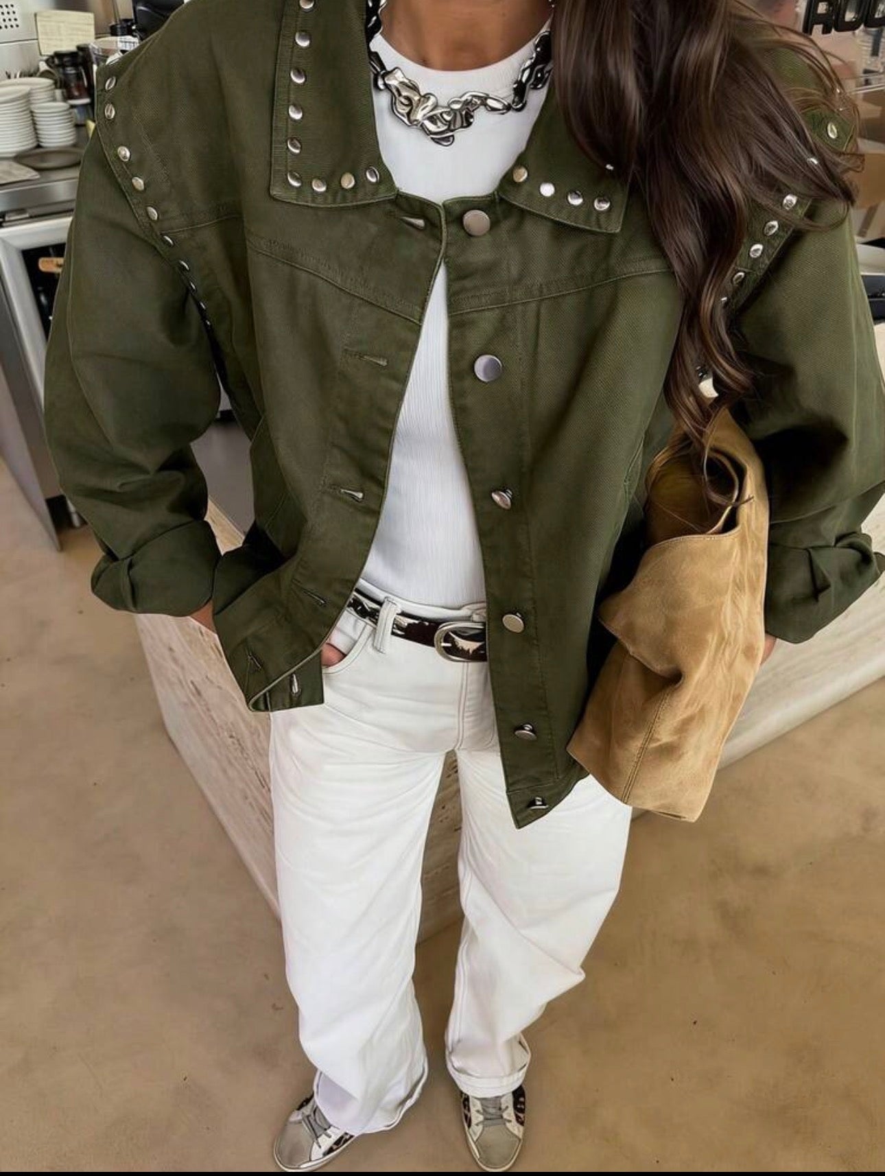 Veste kaki cloutée femme – Esprit tendance & oversize