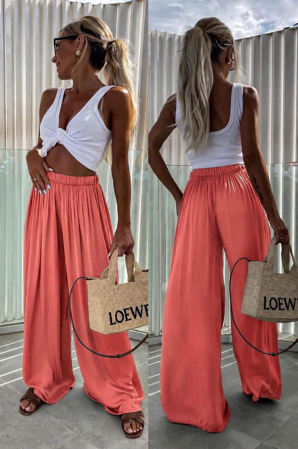 Pantalon Palazzo Fluide Femme Taille Élastique – Coupe Large TU