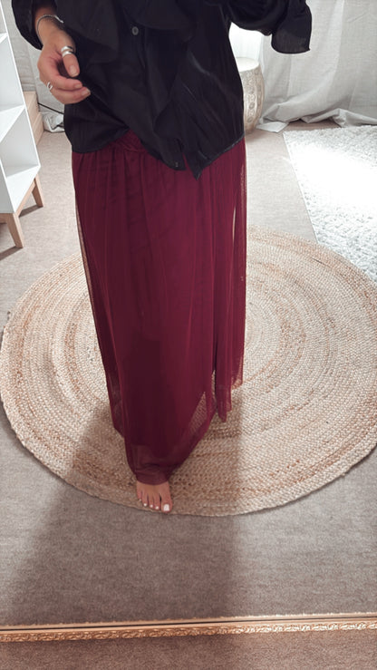 Jupe longue en tulle dispo en noir, bordeaux et beige