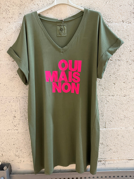 Robe tee shirt femme message oui mais non robe oversize coton été taille unique