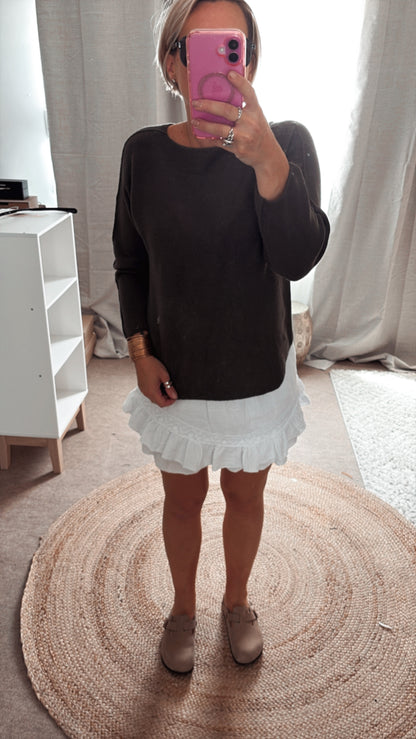 Pull basic col rond ample Noir,Kaki