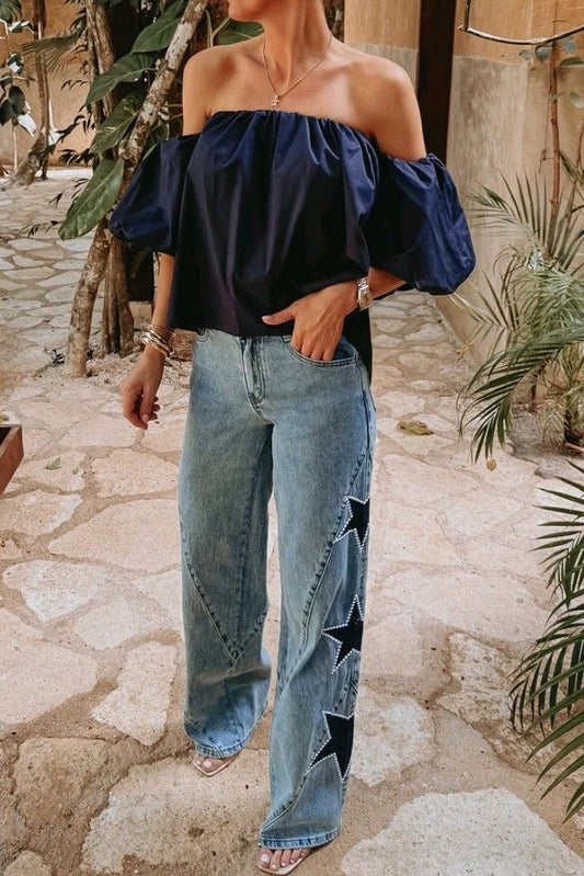 blouse femme épaules dénudées bardot top bohème manche bouffante