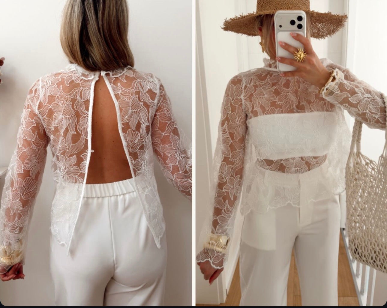 Blouse dentelle dos ouvert – Élégance intemporelle