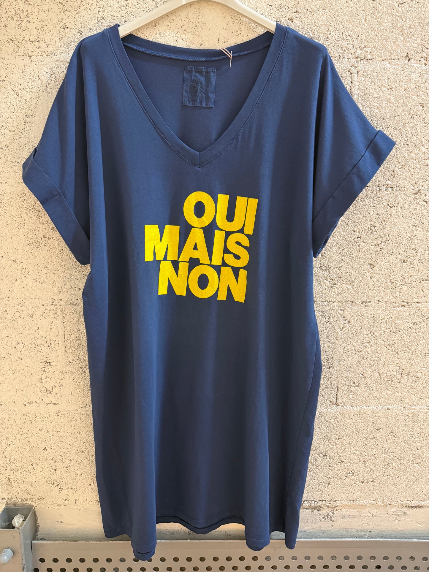 Robe tee shirt femme message oui mais non robe oversize coton été taille unique
