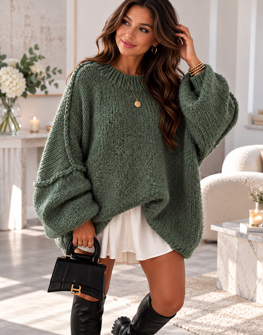 Pull Oversize en Maille Manches Ballon